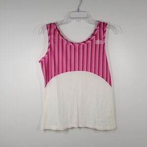 Vtg Bill Rodgers Pink White Striped Cotton Blend Tank Top Women Sz L USA